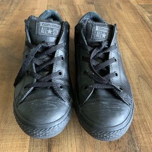 Converse black leather low sneakers, kids size 4